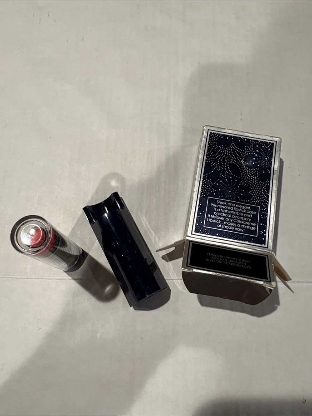 Avon vintage Navy Blue Lipstick Case with Red Lipstick Refill - Women Makeup